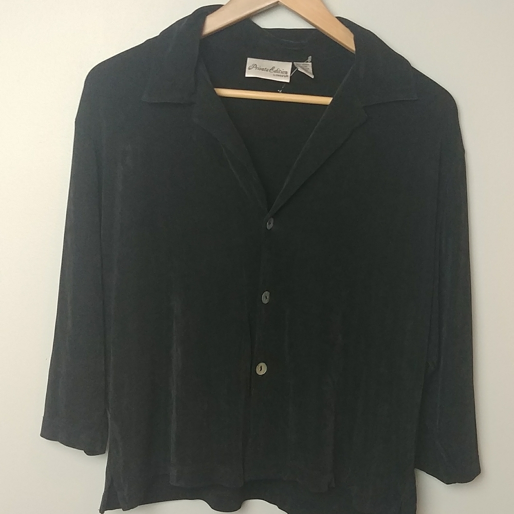 Private Edition By Chico's Black Button Down Collard Long Sleeve Blouse